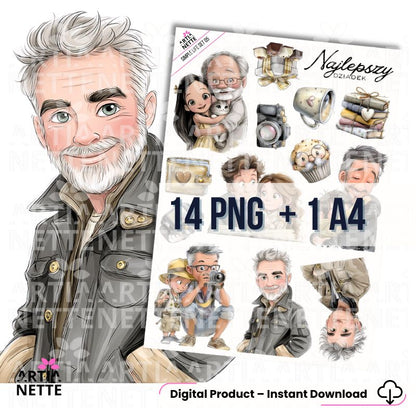 Simple Life - SET 05 - Grafiki PNG i arkusz A4 - Najlepszy Dziadek, rodzina, wnuki