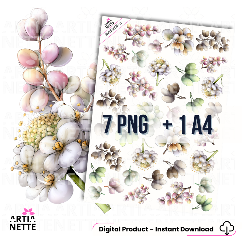 Kolekcja Simple Life - Mega Bundle - 208 grafik PNG, 37 arkuszy A4