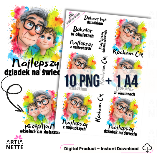 Grandpa In Color 01 - Zestaw PNG Najlepszy Dziadek na Świecie