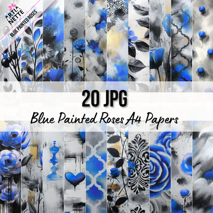 Blue Painted Roses – Artystyczne tła A4 do mixed-mediów i journalingu