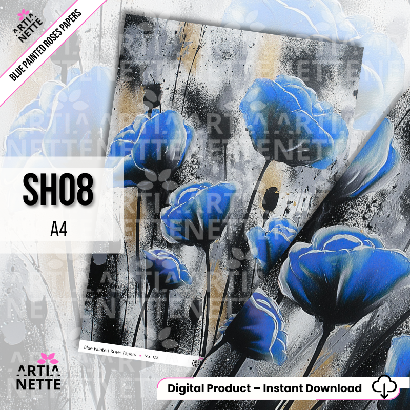 Blue Painted Roses – Artystyczne tła A4 do mixed-mediów i journalingu
