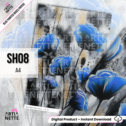 Blue Painted Roses – Artystyczne tła A4 do mixed-mediów i journalingu