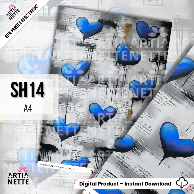 Blue Painted Roses – Artystyczne tła A4 do mixed-mediów i journalingu