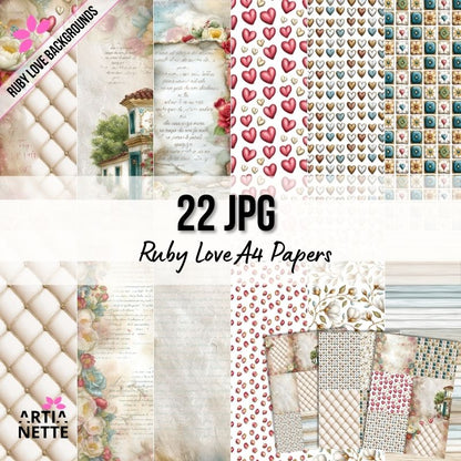 A4 Printable Scrapbook Papers – Set of 22 Vintage Backgrounds | Ruby Love Backgrounds