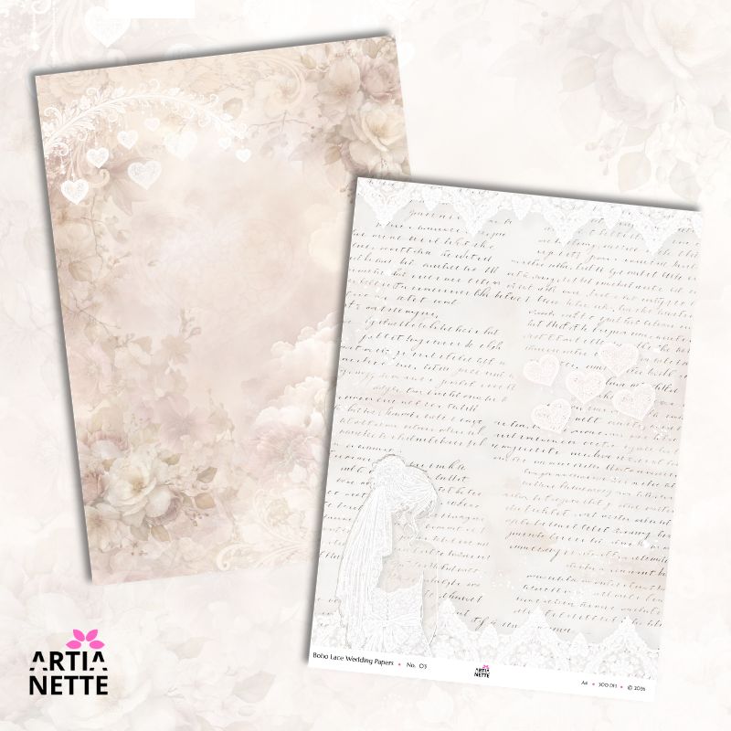 Boho tła A4 – koronka, drewno, romantyczne tekstury | 12 papierów cyfrowych