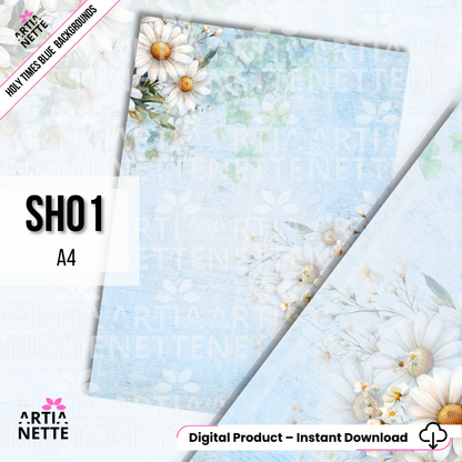 Holy Times Blue Backgrounds - 6 plików JPG - Arkusze A4 - Tła na Komunię i Chrzest