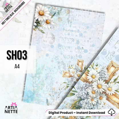 Holy Times Blue Backgrounds - 6 plików JPG - Arkusze A4 - Tła na Komunię i Chrzest