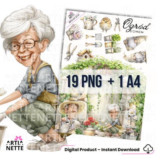 Simple Life - SET 04 - Grafiki PNG i arkusz A4 - Ogród domem, ogrodnictwo, skrzaty