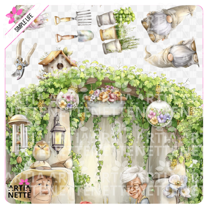 Simple Life - SET 04 - Grafiki PNG i arkusz A4 - Ogród domem, ogrodnictwo, skrzaty