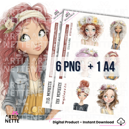 Girl portrait clipart PNG z napisami PL i ENG – Simple Life Extras 02