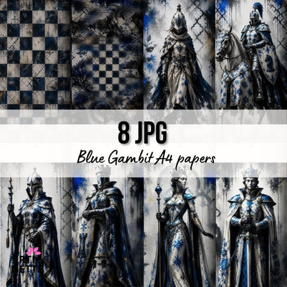 Papiery cyfrowe szachy fantasy A4 z figurami szachowymi i szachownicą do scrapbookingu