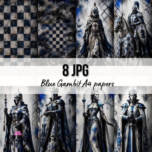 Papiery cyfrowe szachy fantasy A4 z figurami szachowymi i szachownicą do scrapbookingu