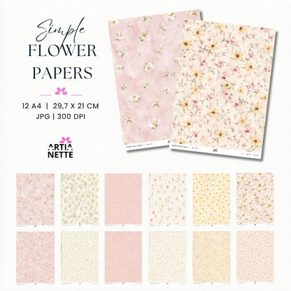 Simple Flower Papers | Delikatne Kwiatowe Papiery A4