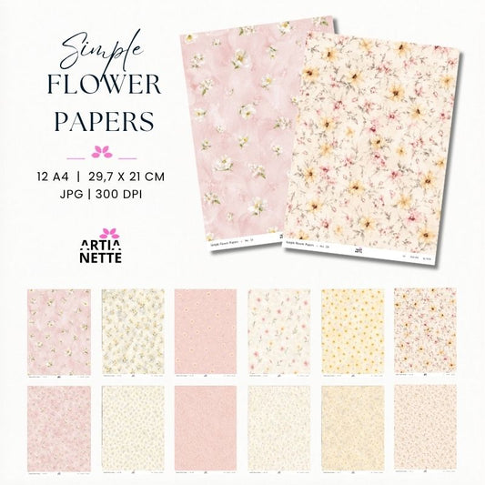 Simple Flower Papers | Delikatne Kwiatowe Papiery A4