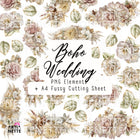 Kwiaty ślubne boho i delikatne kompozycje floral – Boho Wedding Set 15 | 10 klipartów PNG + arkusz A4 do wycinania