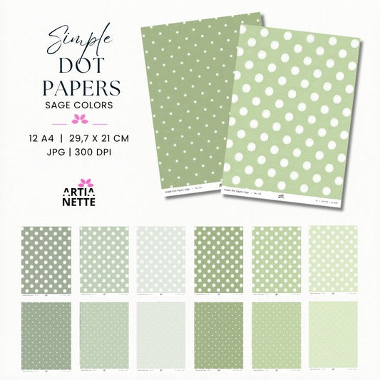 Simple Dot Papers – Sage Colors | Szałwiowe Papiery A4 w Groszki