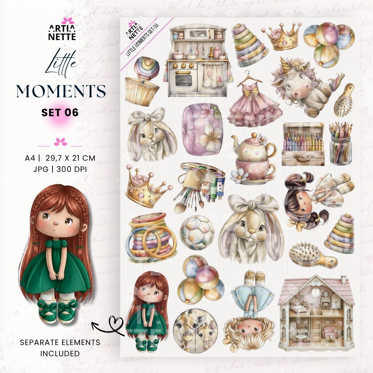 Little Moments | Kolekcja Dziecięca – Papiery A4, Grafiki PNG i Arkusze do Wycinania