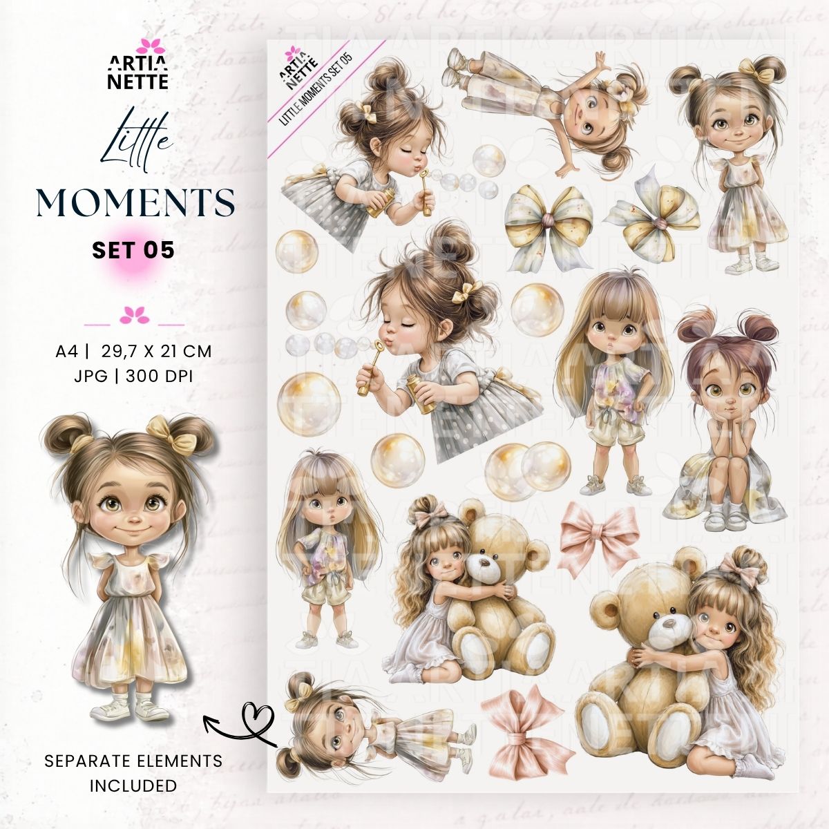 Little Moments | Kolekcja Dziecięca – Papiery A4, Grafiki PNG i Arkusze do Wycinania