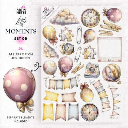 Little Moments | Kolekcja Dziecięca – Papiery A4, Grafiki PNG i Arkusze do Wycinania