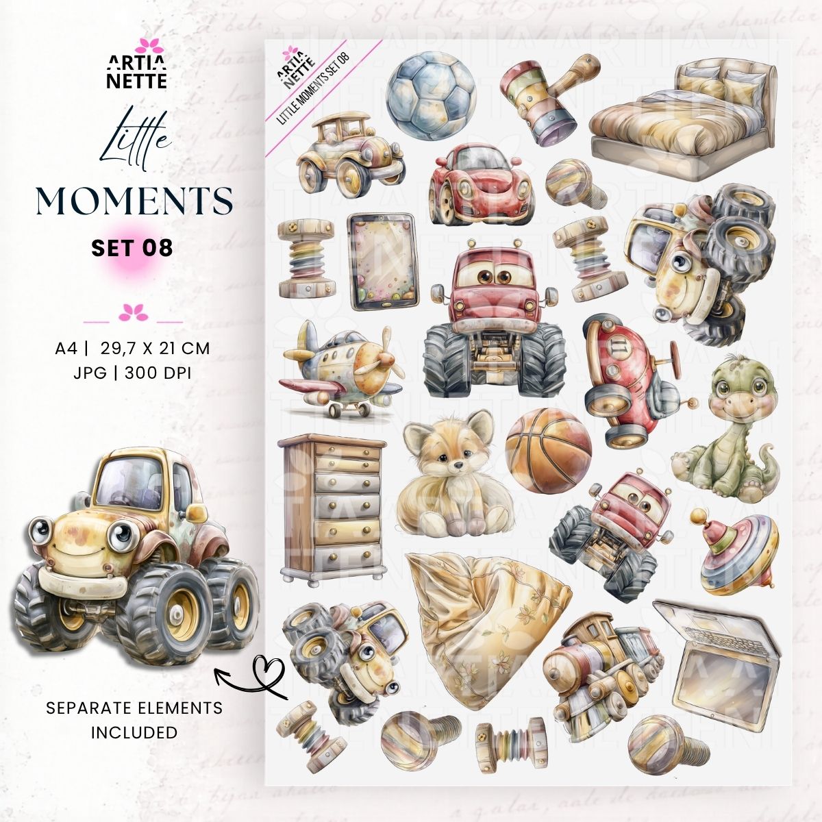 Little Moments | Kolekcja Dziecięca – Papiery A4, Grafiki PNG i Arkusze do Wycinania