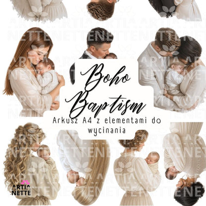 Boho Baptism Scrapbook Bundle - papiery dla niemowląt, na chrzciny - mega zestaw