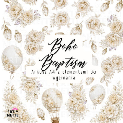 Boho Baptism Scrapbook Bundle - papiery dla niemowląt, na chrzciny - mega zestaw