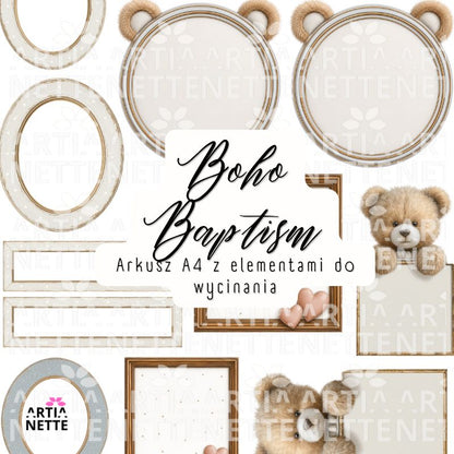 Boho baby scrapbook kit z klipartami PNG, papierami cyfrowymi i arkuszami do wycinania