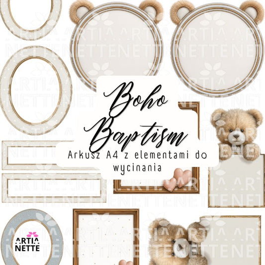 Boho baby scrapbook kit z klipartami PNG, papierami cyfrowymi i arkuszami do wycinania