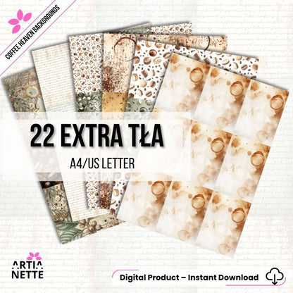 tła kawowe do atc, art journal, do zeszytów, tła do kartek DL, tła do kartek A5, tła do boxów