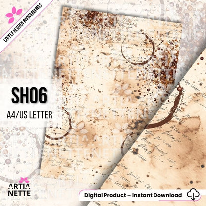 Akwarelowa tekstura w ciepłych odcieniach kawy i brązu z efektem poplamienia i zabrudzenia, kawowe tło, kawowe odciski, kawowe ślady tło