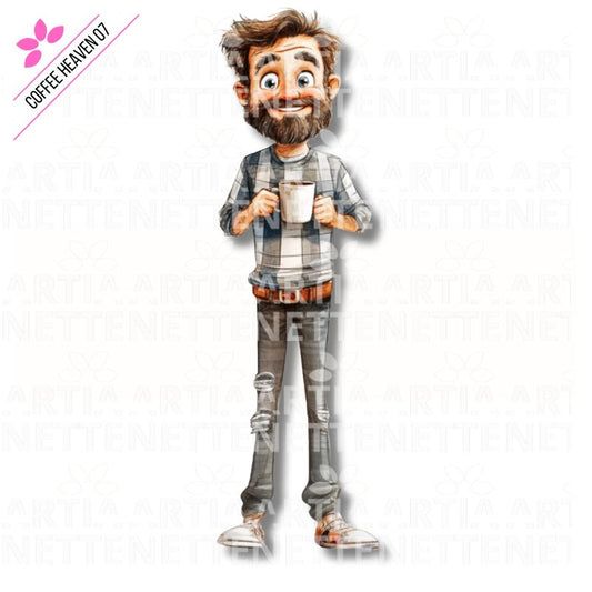 Coffee Heaven 07 – Grafika mężczyzny z kubkiem kawy | Ilustracja do scrapbookingu i cardmakingu