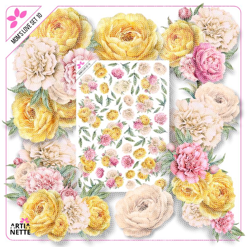 Pink & Yellow Peonies Clipart Set - Watercolor Flowers | Fussy Cutting - Digital PNG | Artianette
