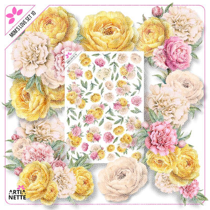 Pink & Yellow Peonies Clipart Set - Watercolor Flowers | Fussy Cutting - Digital PNG | Artianette