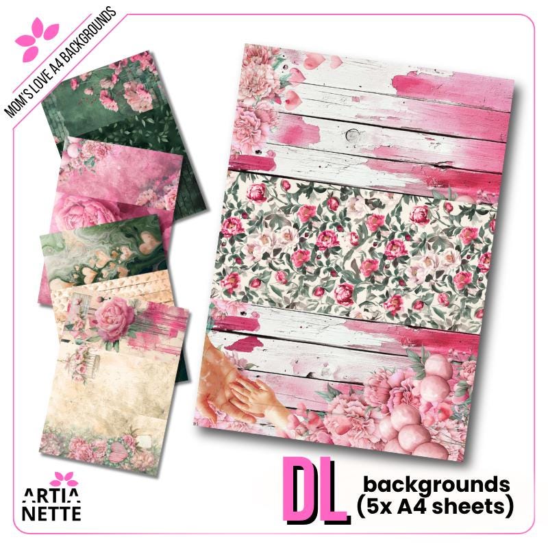 Mom's Love Digital Paper Pack - 24 Floral & Heart Backgrounds | Artianette
