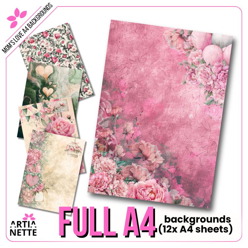 Mom's Love Digital Paper Pack - 24 Floral & Heart Backgrounds | Artianette