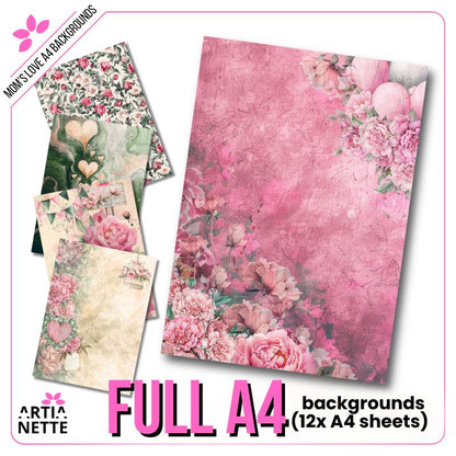 Mom's Love Digital Paper Pack - 24 Floral & Heart Backgrounds | Artianette