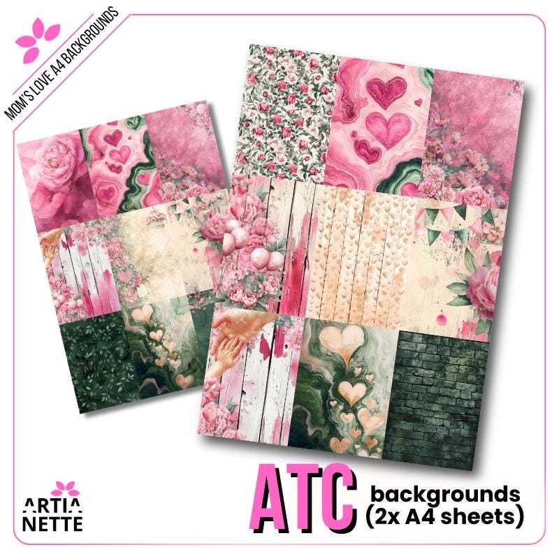 Mom's Love Digital Paper Pack - 24 Floral & Heart Backgrounds | Artianette