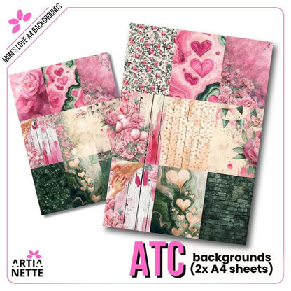 Mom's Love Digital Paper Pack - 24 Floral & Heart Backgrounds | Artianette
