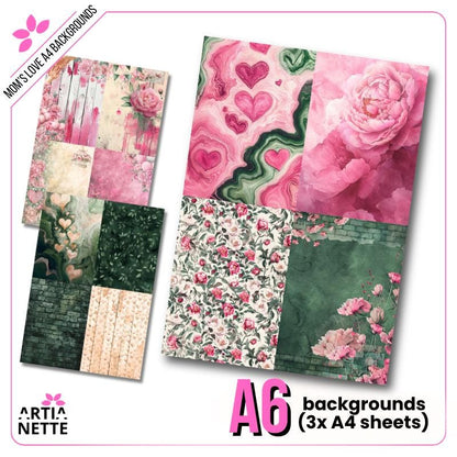Mom's Love Digital Paper Pack - 24 Floral & Heart Backgrounds | Artianette