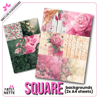 Mom's Love Digital Paper Pack - 24 Floral & Heart Backgrounds | Artianette