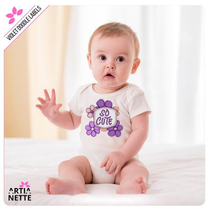 Fioletowe i Różowe Etykiety i Ramki Kwiatowe Violet Flower Doodle Labels PNG - 30 Klipartów PNG