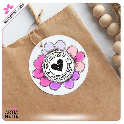 Fioletowe i Różowe Etykiety i Ramki Kwiatowe Violet Flower Doodle Labels PNG - 30 Klipartów PNG