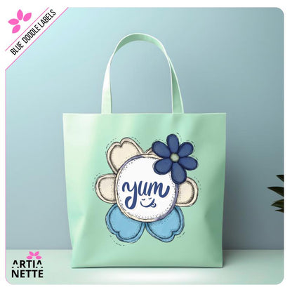 Niebieskie Etykiety i Ramki Kwiatowe Blue Flower Doodle Labels PNG - 30 Klipartów PNG