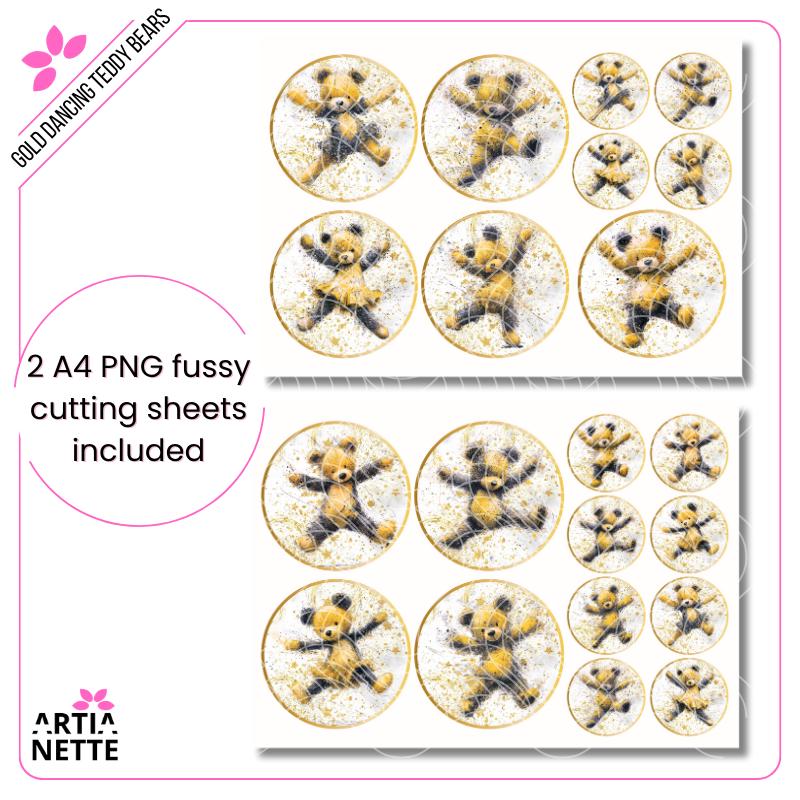 Gold Dancing Teddy Bears 9 PNG Kliparty Pluszowe Misie, Grafiki Cyfrowe Dla Dzieci, Tańczące Misie Grafiki, Złote Misie Badziki Party