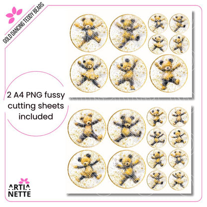 Gold Dancing Teddy Bears 9 PNG Kliparty Pluszowe Misie, Grafiki Cyfrowe Dla Dzieci, Tańczące Misie Grafiki, Złote Misie Badziki Party