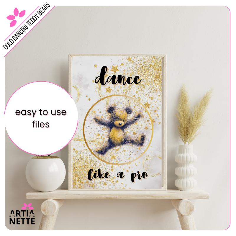 Gold Dancing Teddy Bears 9 PNG Kliparty Pluszowe Misie, Grafiki Cyfrowe Dla Dzieci, Tańczące Misie Grafiki, Złote Misie Badziki Party