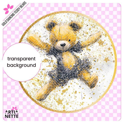 Gold Dancing Teddy Bears 9 PNG Kliparty Pluszowe Misie, Grafiki Cyfrowe Dla Dzieci, Tańczące Misie Grafiki, Złote Misie Badziki Party