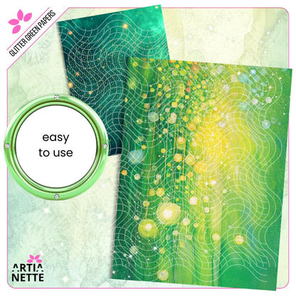 Glitter Green Papers - 22 Cyfrowe Papiery JPG - Brokatowe Tekstury w Odcieniach Zieleni - Tła A4 i Letter Size