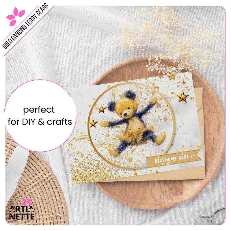 Gold Dancing Teddy Bears 9 PNG Kliparty Pluszowe Misie, Grafiki Cyfrowe Dla Dzieci, Tańczące Misie Grafiki, Złote Misie Badziki Party