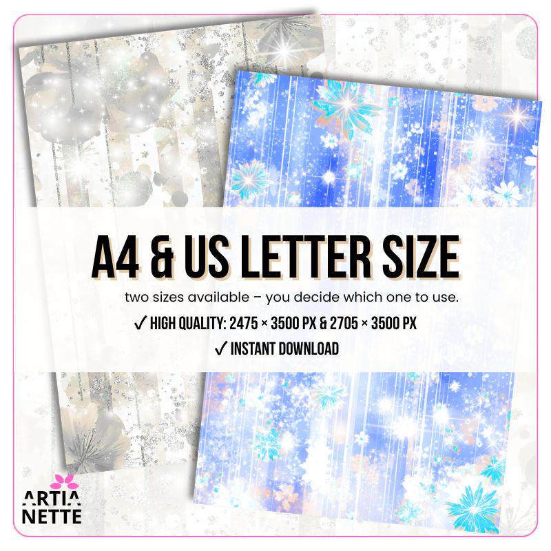 Brokatowe tła  Glitter Day | 12 arkuszy JPG w formacie A4 i US Letter | pełne i wieloelementowe tła do druku - Artianette